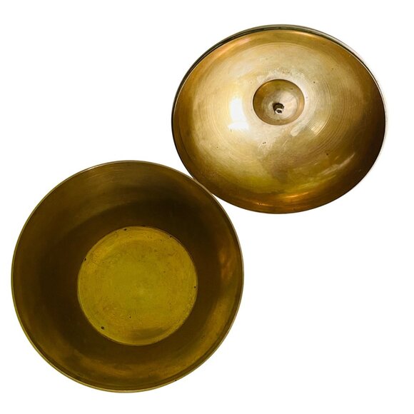 Vintage Brass Apple Container Trinket Box Candy Dish Leaf Handle Lid India 6"x5" - Picture 5 of 11